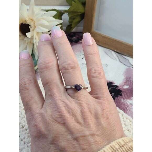 Amethyst Heart Ring Size 7 | Sterling Silver Purple Gemstone Romantic Jewelry - Picture 3 of 7